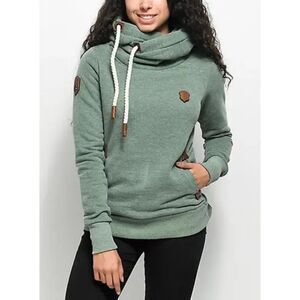 NAKETANO Green Brown Mock Neck Pullover Hoodie Sweatshirt Sweater Size Medium